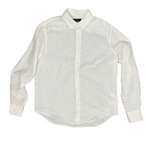 Quince Mens 100% European Linen Long Sleeve Shirt White Size Medium Coastal